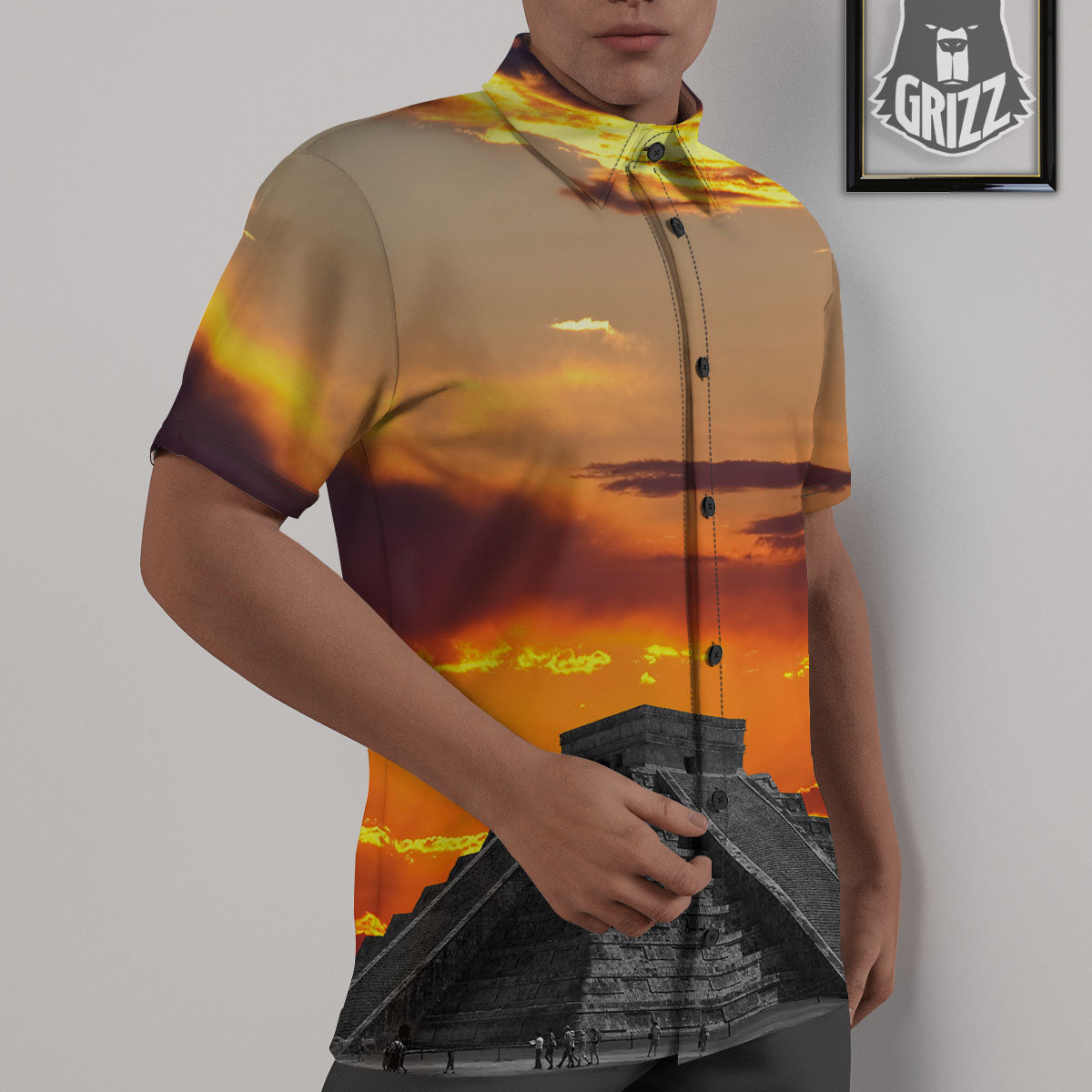 Civilization Mayan Print Untucked Shirts-grizzshop
