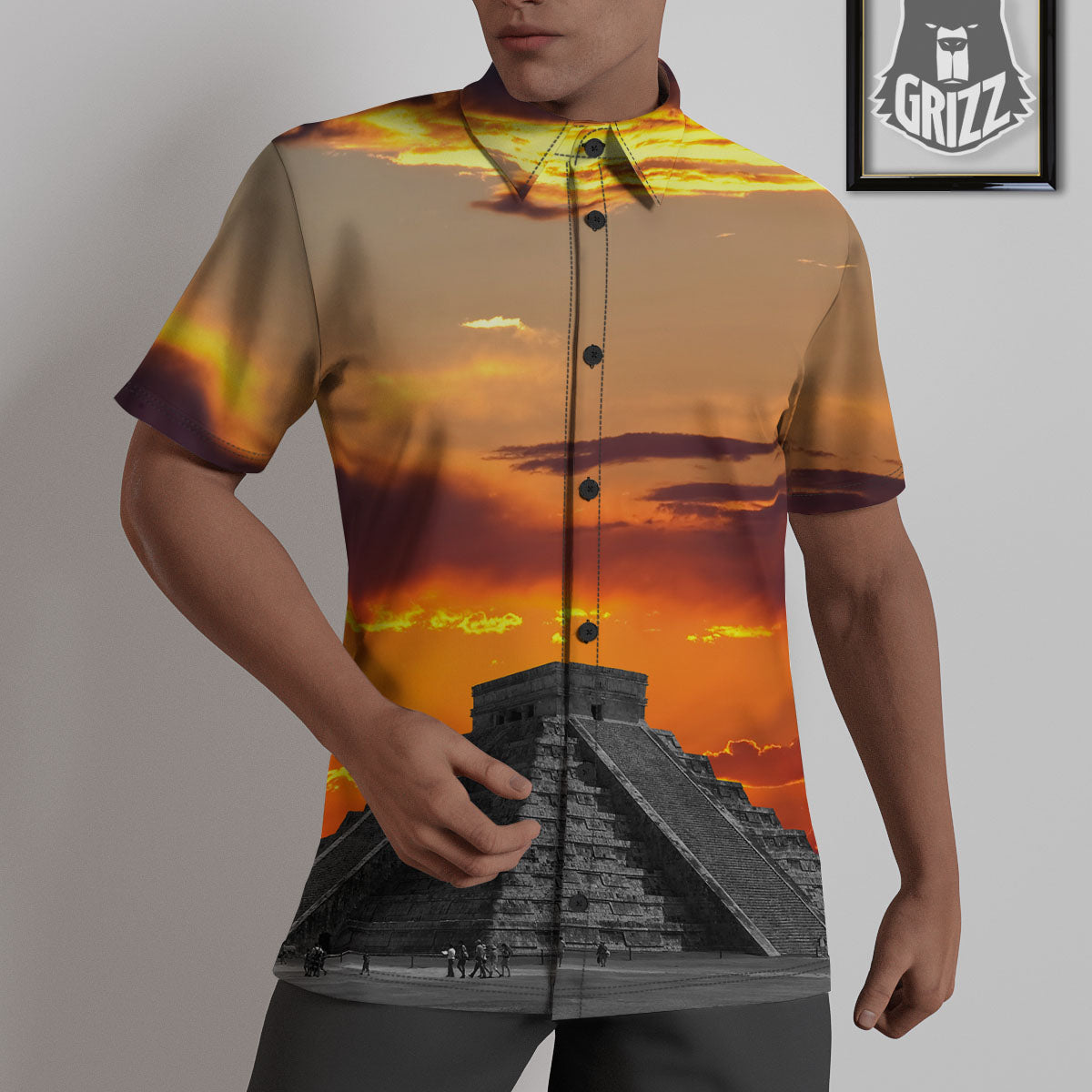 Civilization Mayan Print Untucked Shirts-grizzshop