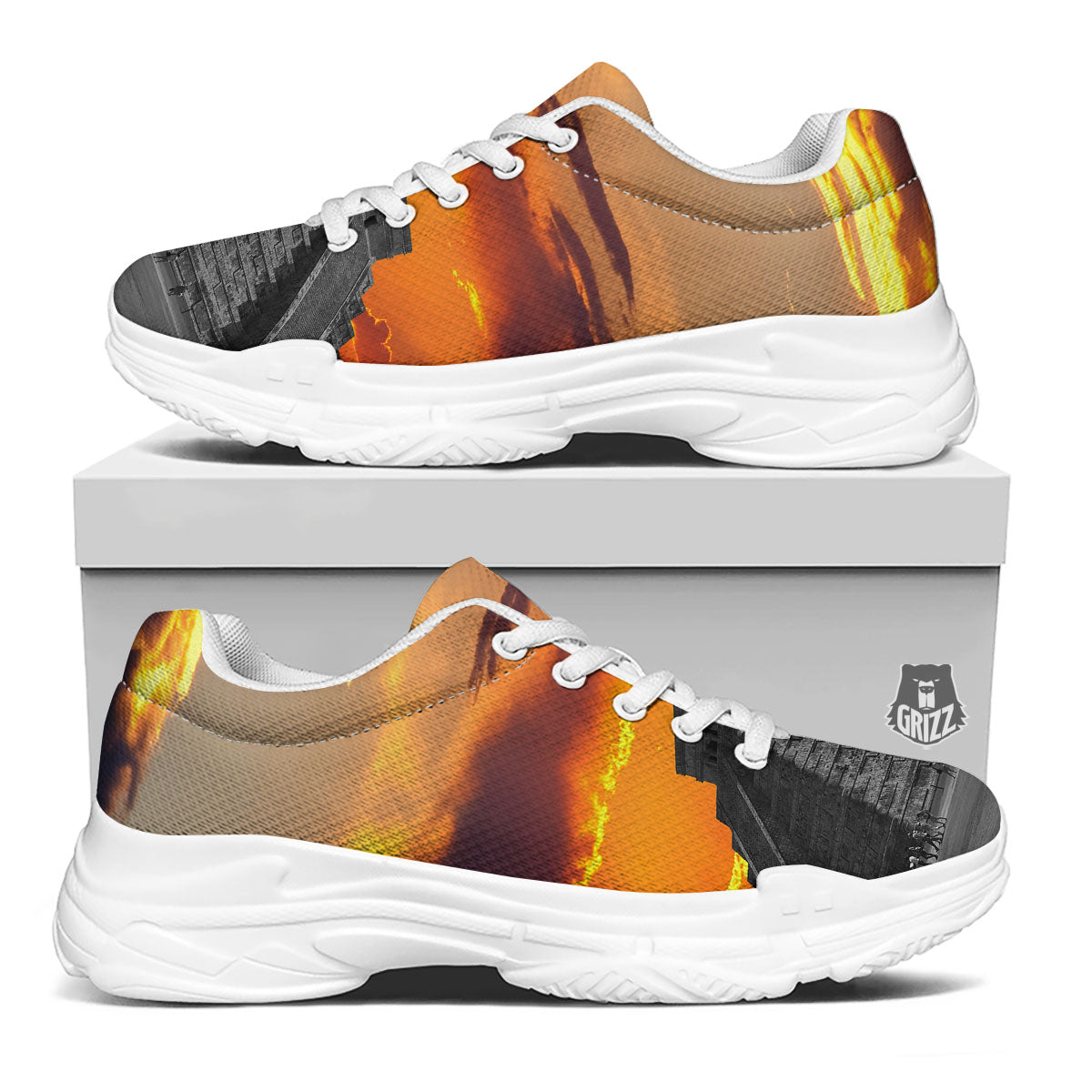 Civilization Mayan Print White Chunky Shoes-grizzshop