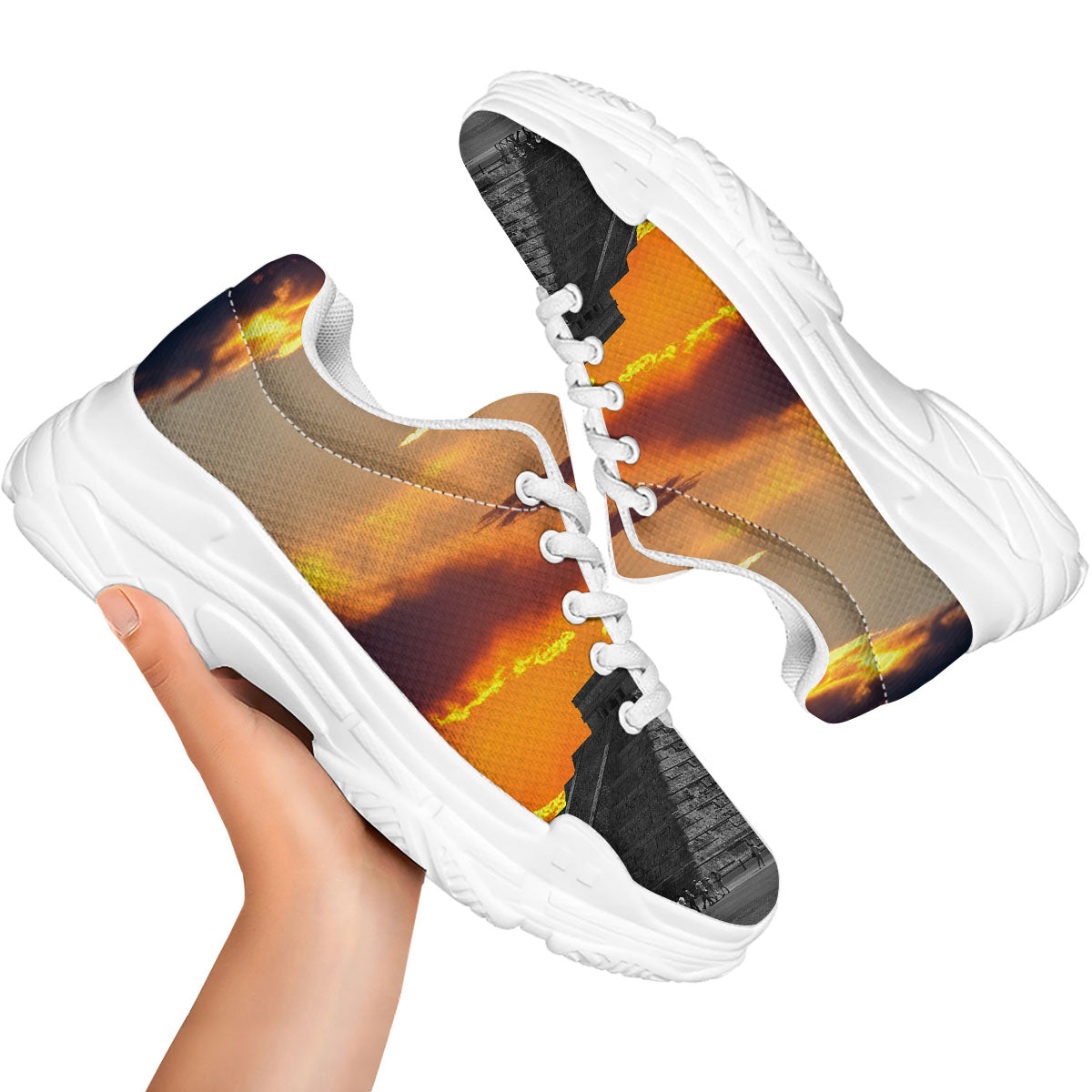 Civilization Mayan Print White Chunky Shoes-grizzshop