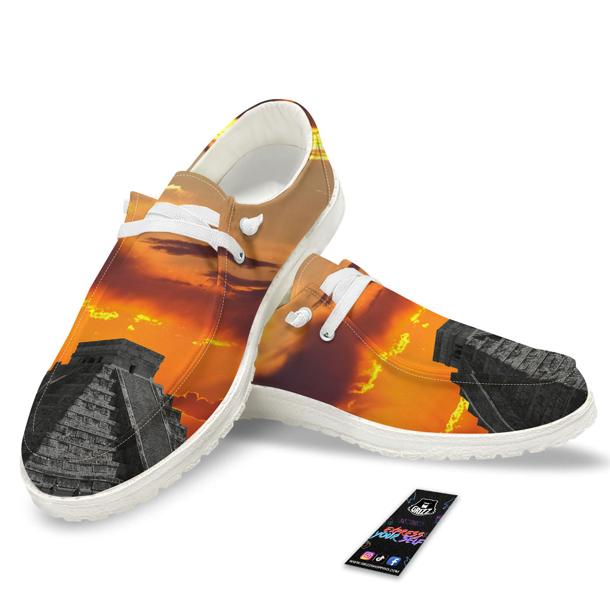 Civilization Mayan Print White Loafers-grizzshop