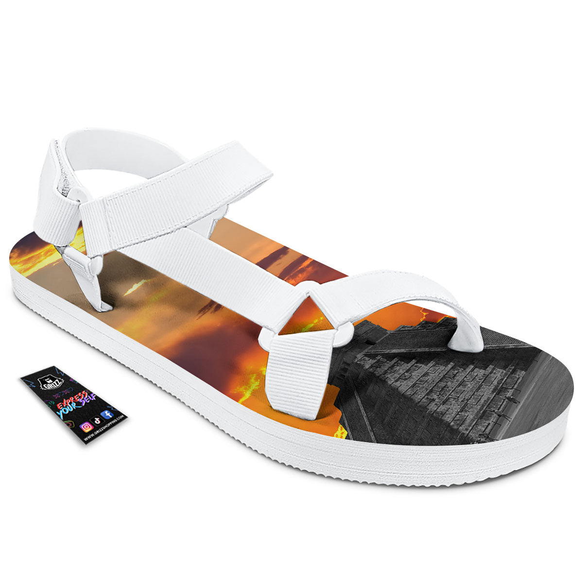 Civilization Mayan Print White Open Toe Sandals-grizzshop