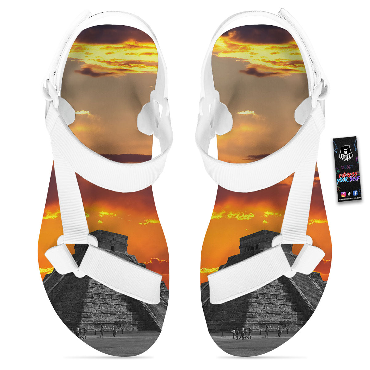Civilization Mayan Print White Open Toe Sandals-grizzshop