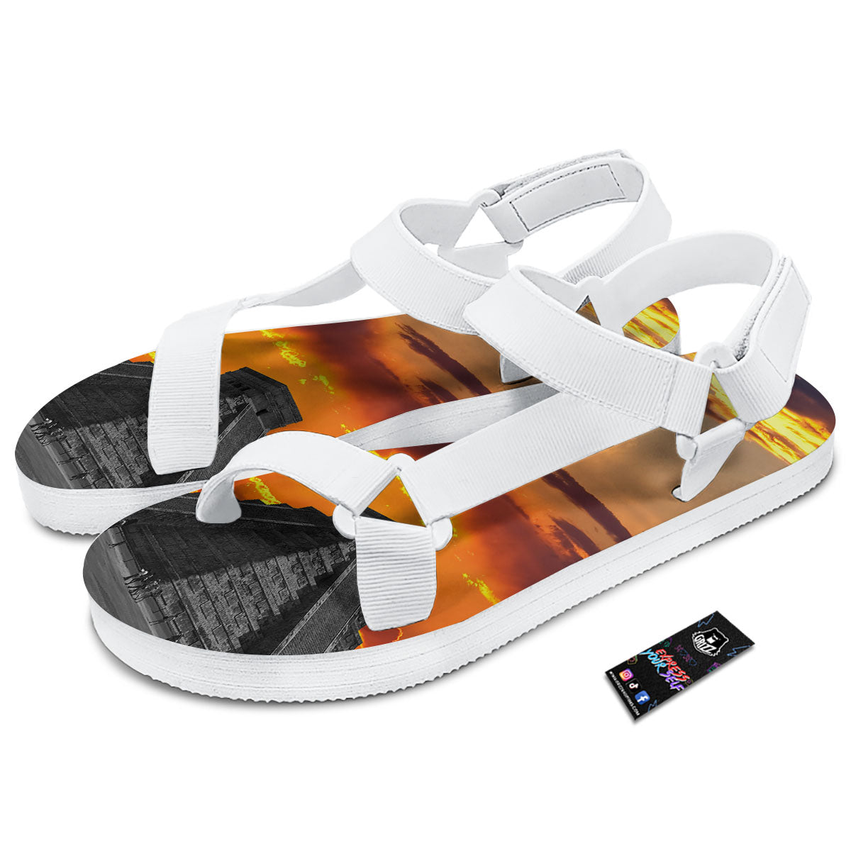 Civilization Mayan Print White Open Toe Sandals-grizzshop