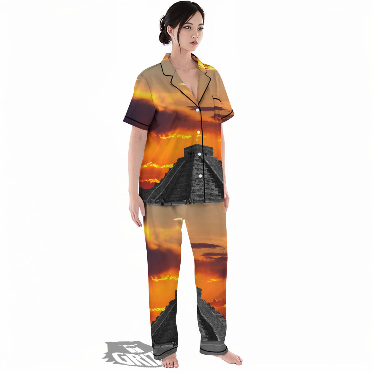Civilization Mayan Print Women's Pajamas Set-grizzshop