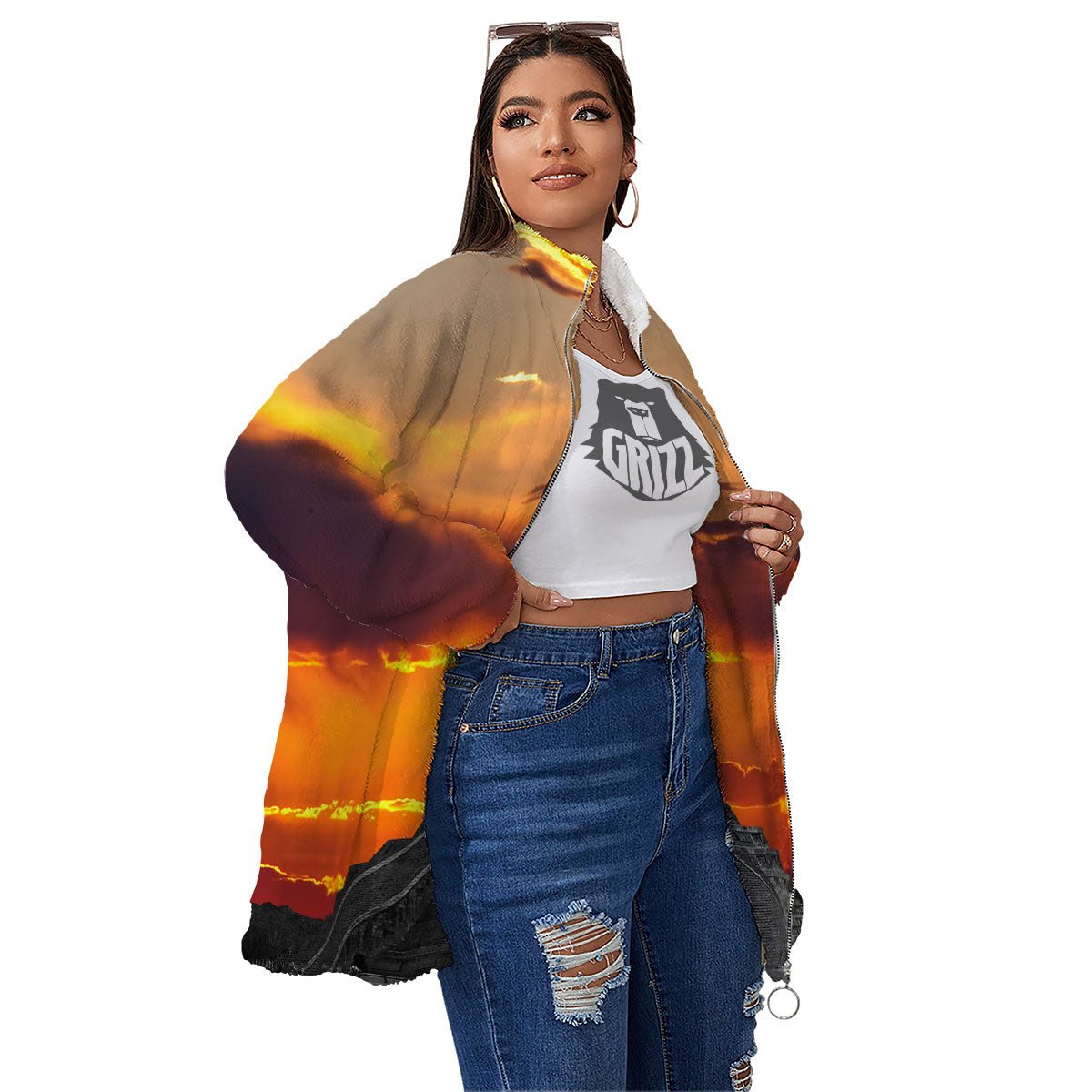 Civilization Mayan Print Women's Sherpa Jacket-grizzshop