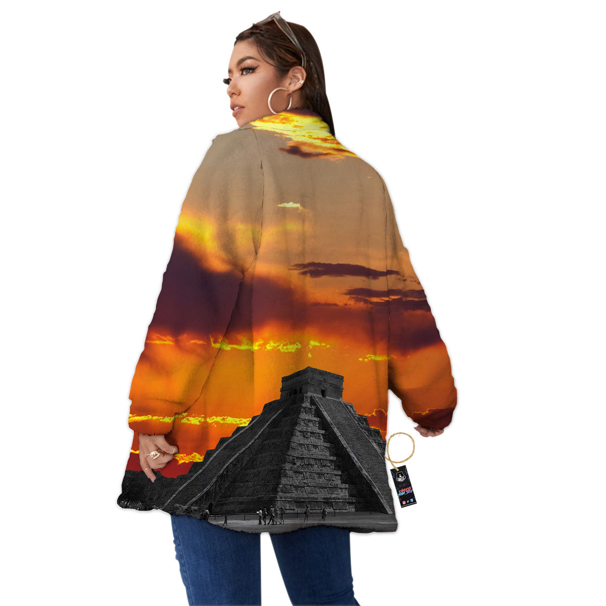 Civilization Mayan Print Women's Sherpa Jacket-grizzshop