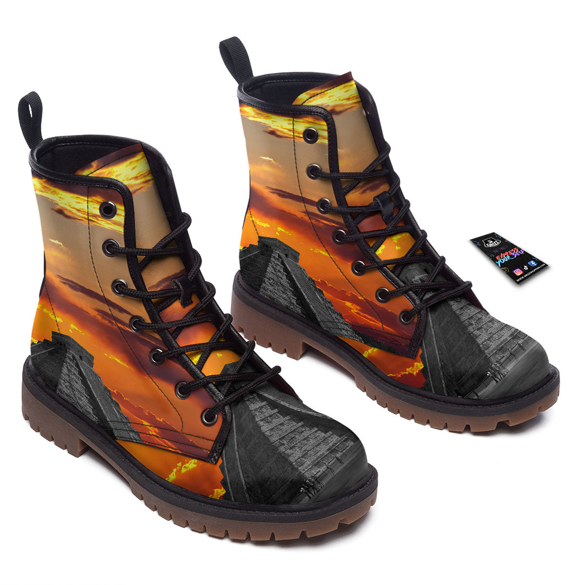 Civilization Mayan Print Work Boots-grizzshop