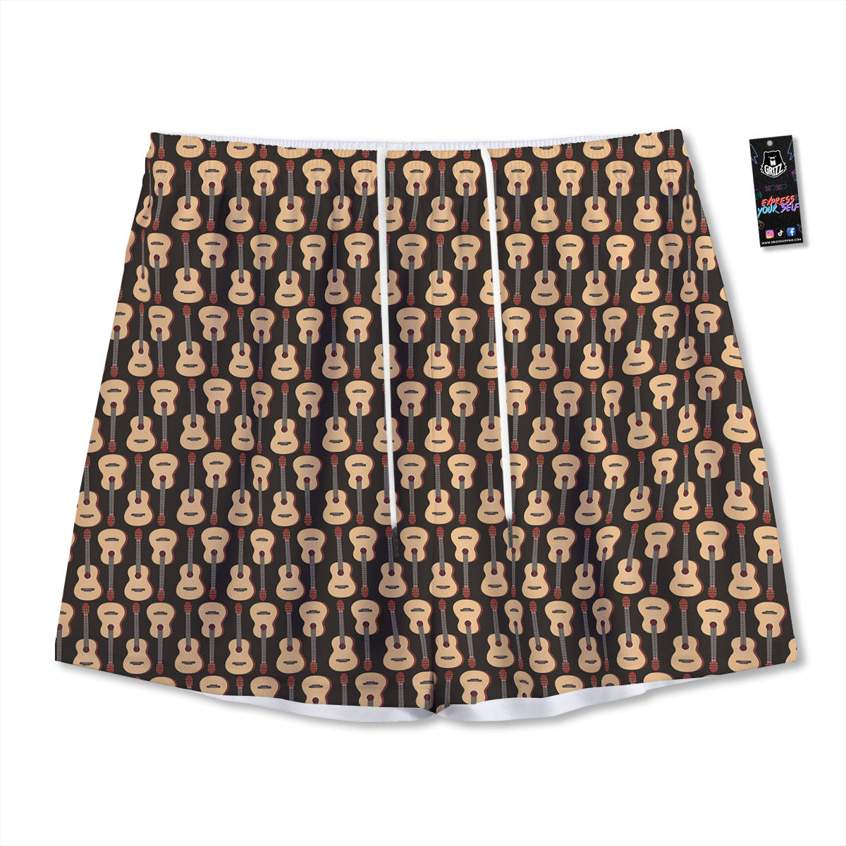 Classic Guitar Print Pattern Mesh Shorts-grizzshop