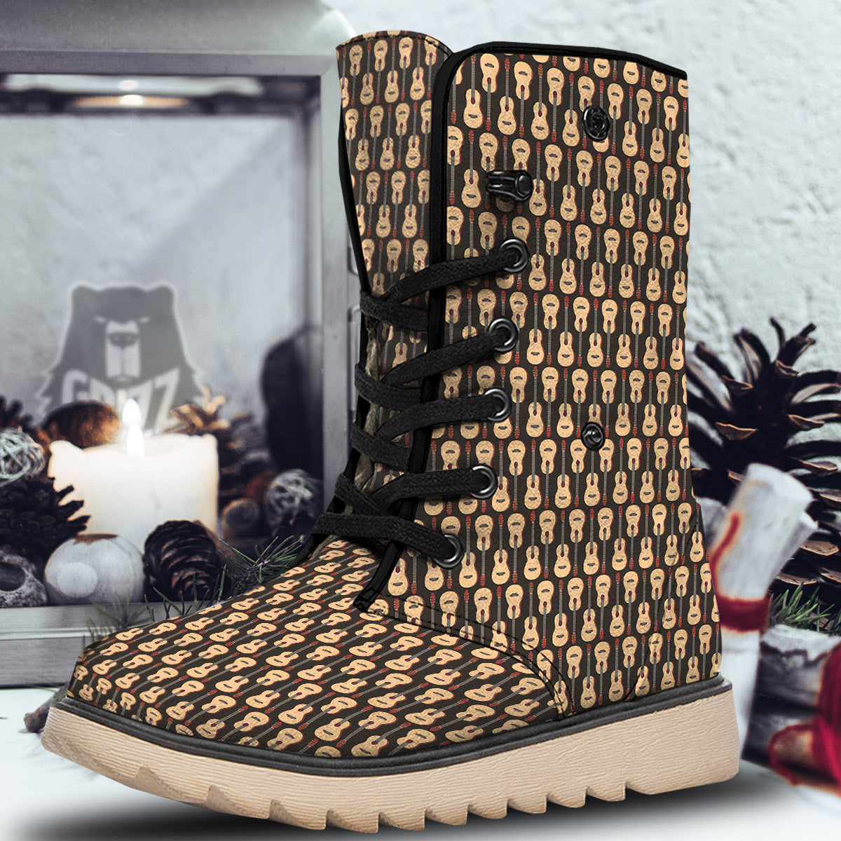 Classic Guitar Print Pattern Snow Boots-grizzshop