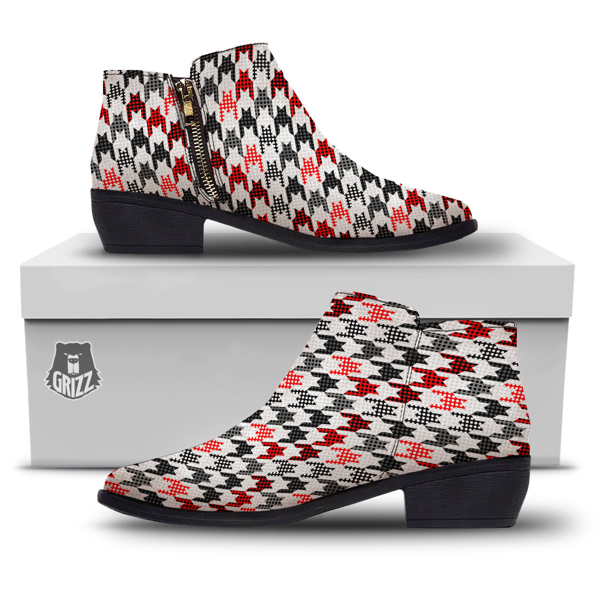 Classic Polka Dot In Houndstooth Print Pattern Ankle Boots-grizzshop