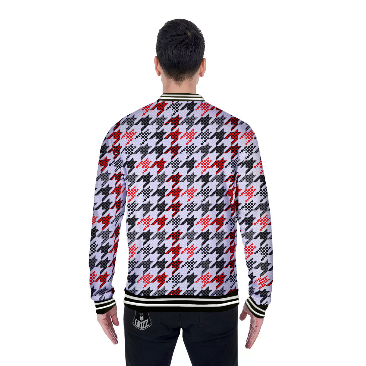 Classic Polka Dot In Houndstooth Print Pattern Baseball Jacket-grizzshop
