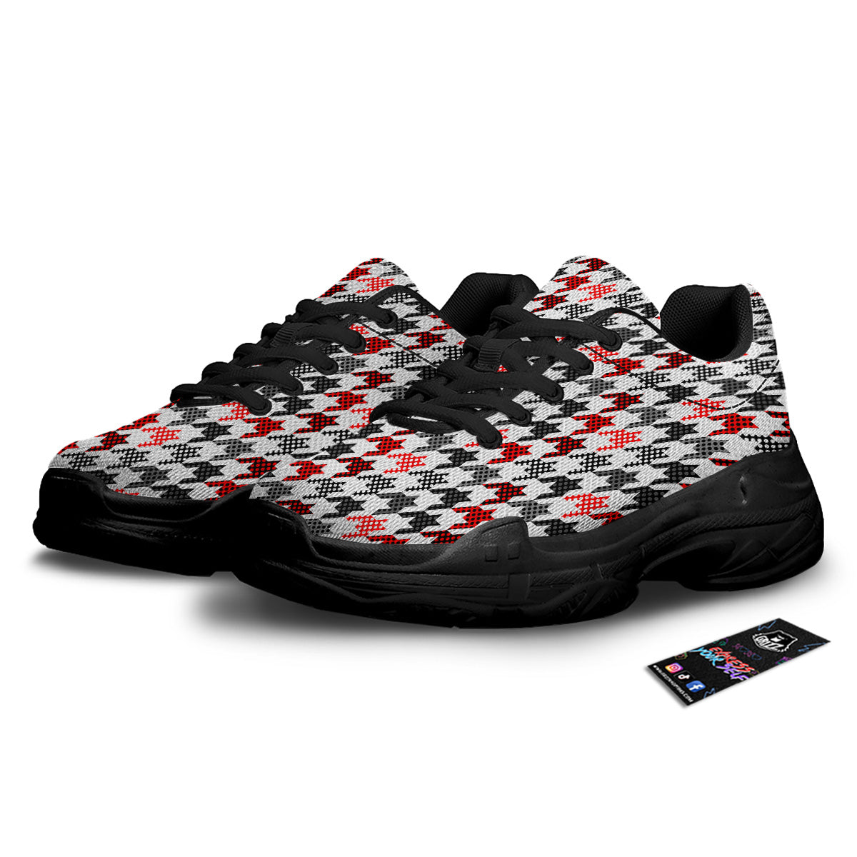 Classic Polka Dot In Houndstooth Print Pattern Black Chunky Shoes-grizzshop