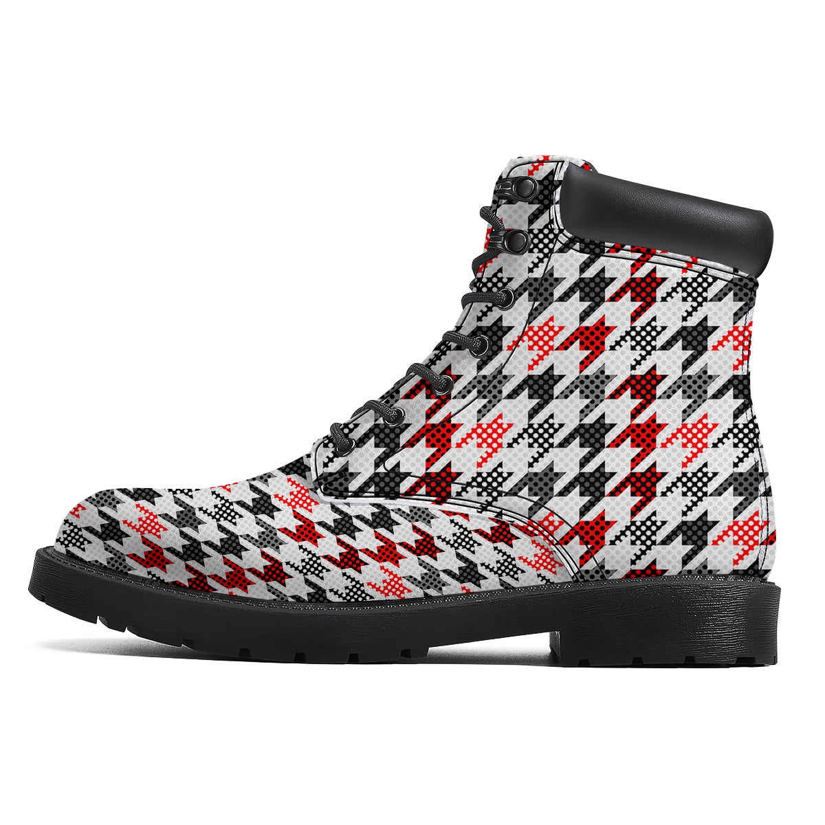 Classic Polka Dot In Houndstooth Print Pattern Boots-grizzshop