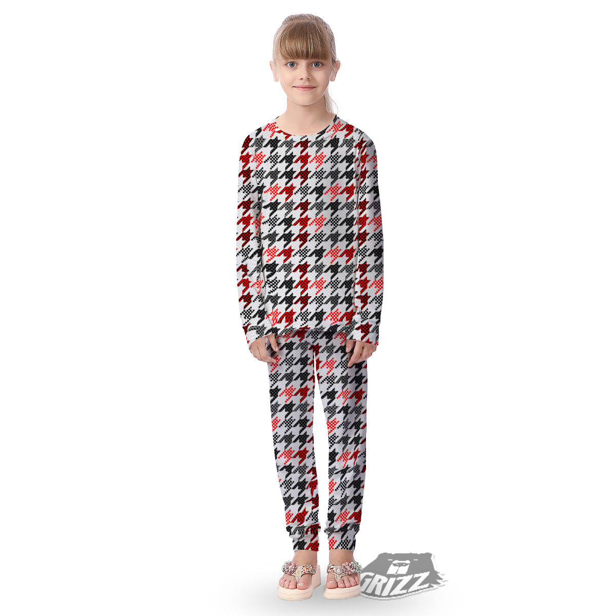 Classic Polka Dot In Houndstooth Print Pattern Kid's Pajamas-grizzshop