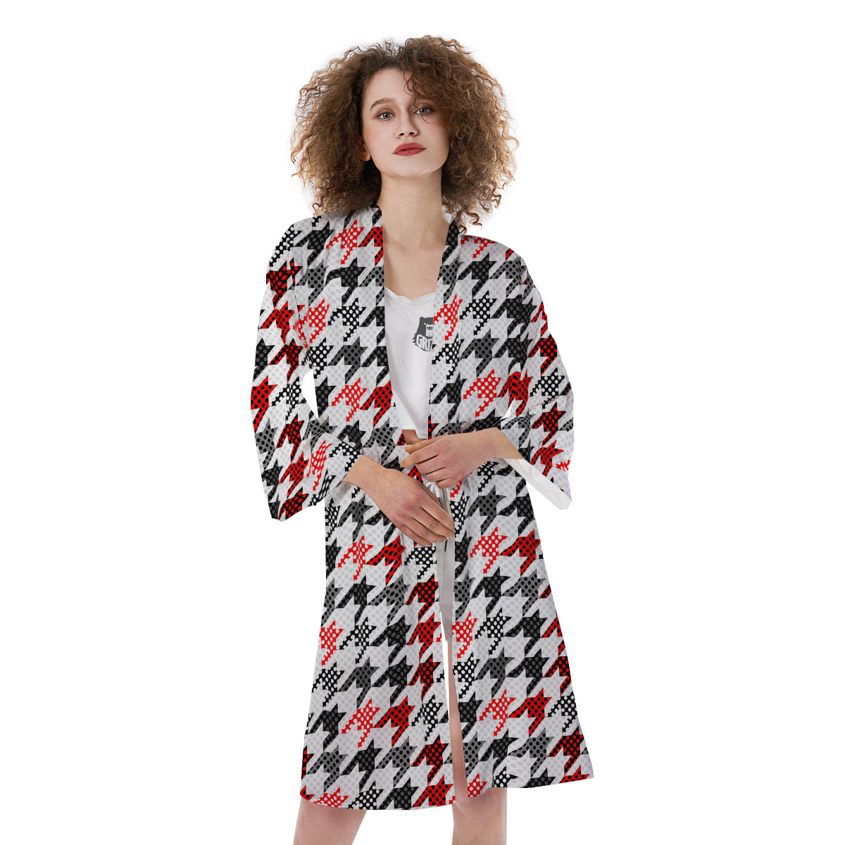 Classic Polka Dot In Houndstooth Print Pattern Kimono-grizzshop
