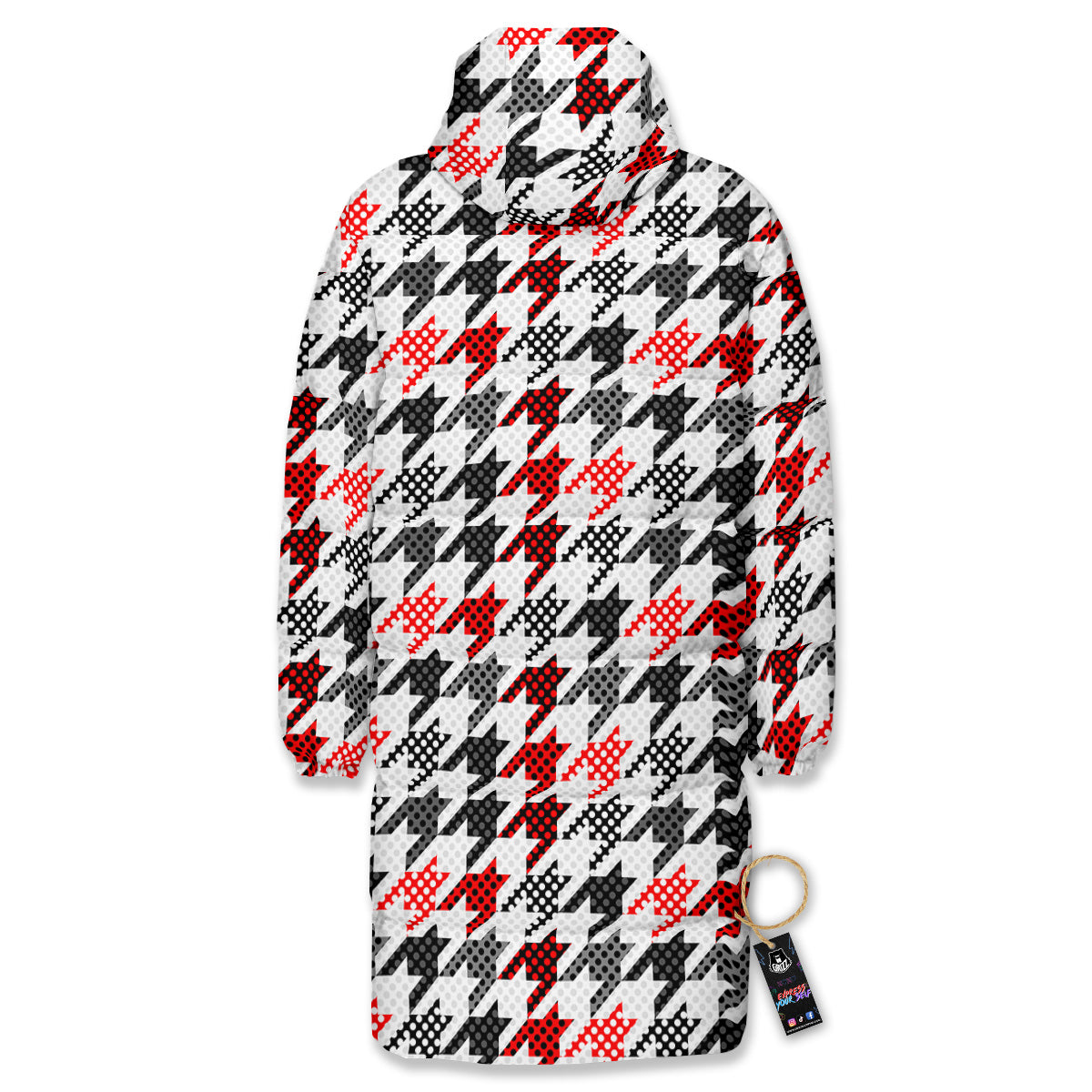 Classic Polka Dot In Houndstooth Print Pattern Long Down Jacket-grizzshop