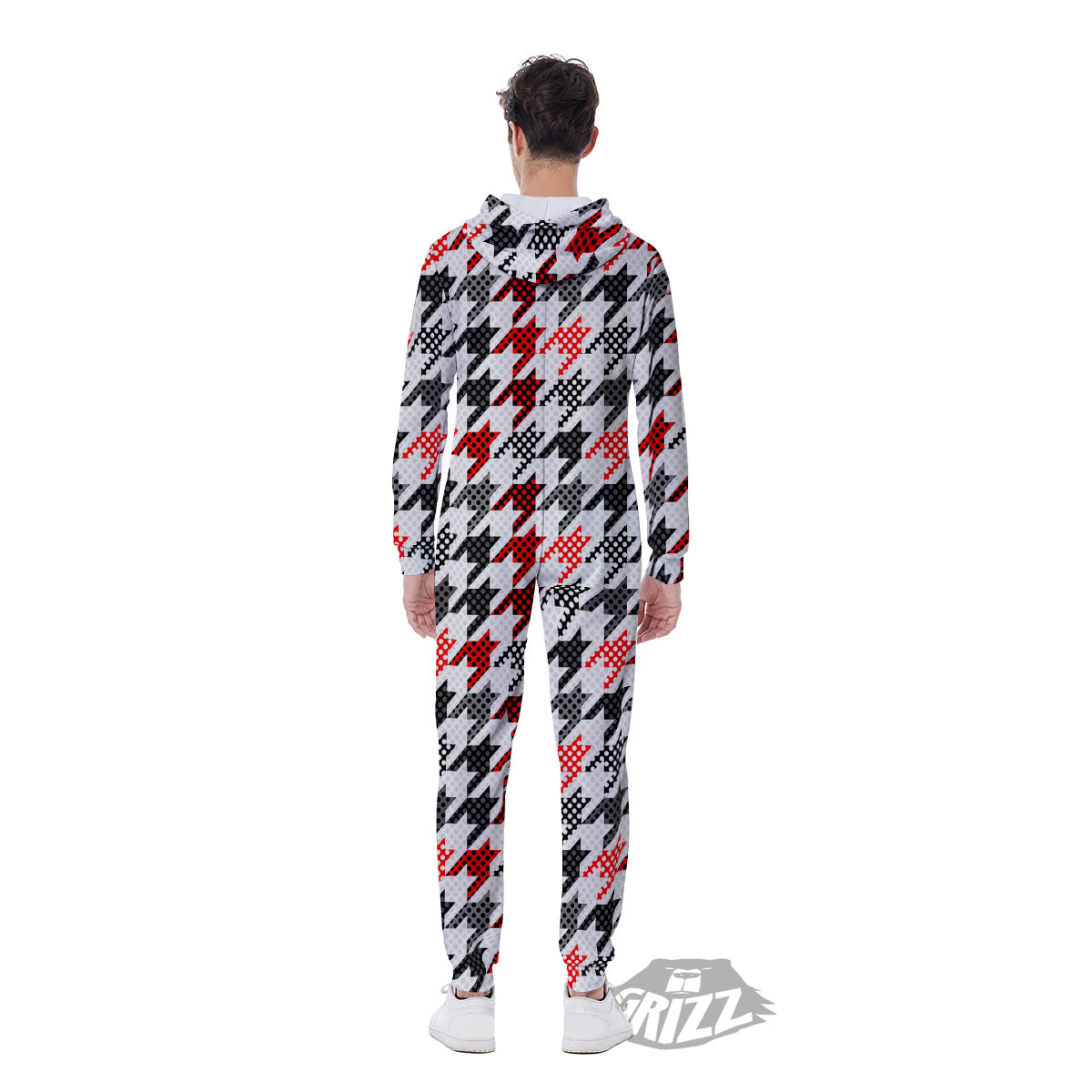 Classic Polka Dot In Houndstooth Print Pattern Men's Jumpsuit-grizzshop
