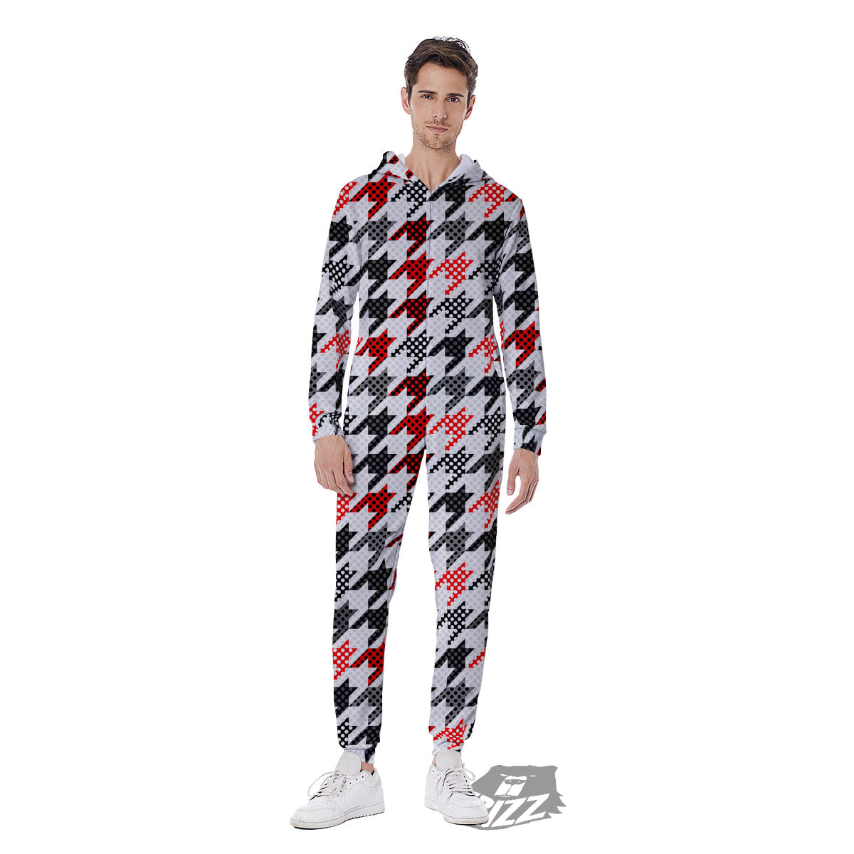 Classic Polka Dot In Houndstooth Print Pattern Men's Jumpsuit-grizzshop