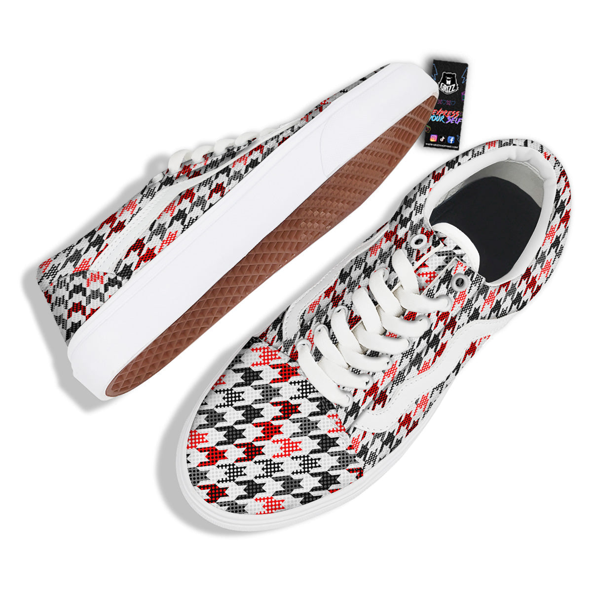 Classic Polka Dot In Houndstooth Print Pattern Skate Shoes-grizzshop