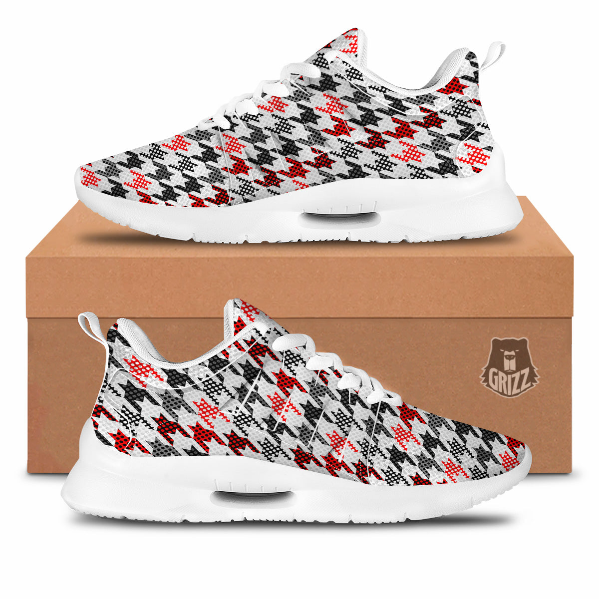Classic Polka Dot In Houndstooth Print Pattern Tennis Shoes-grizzshop