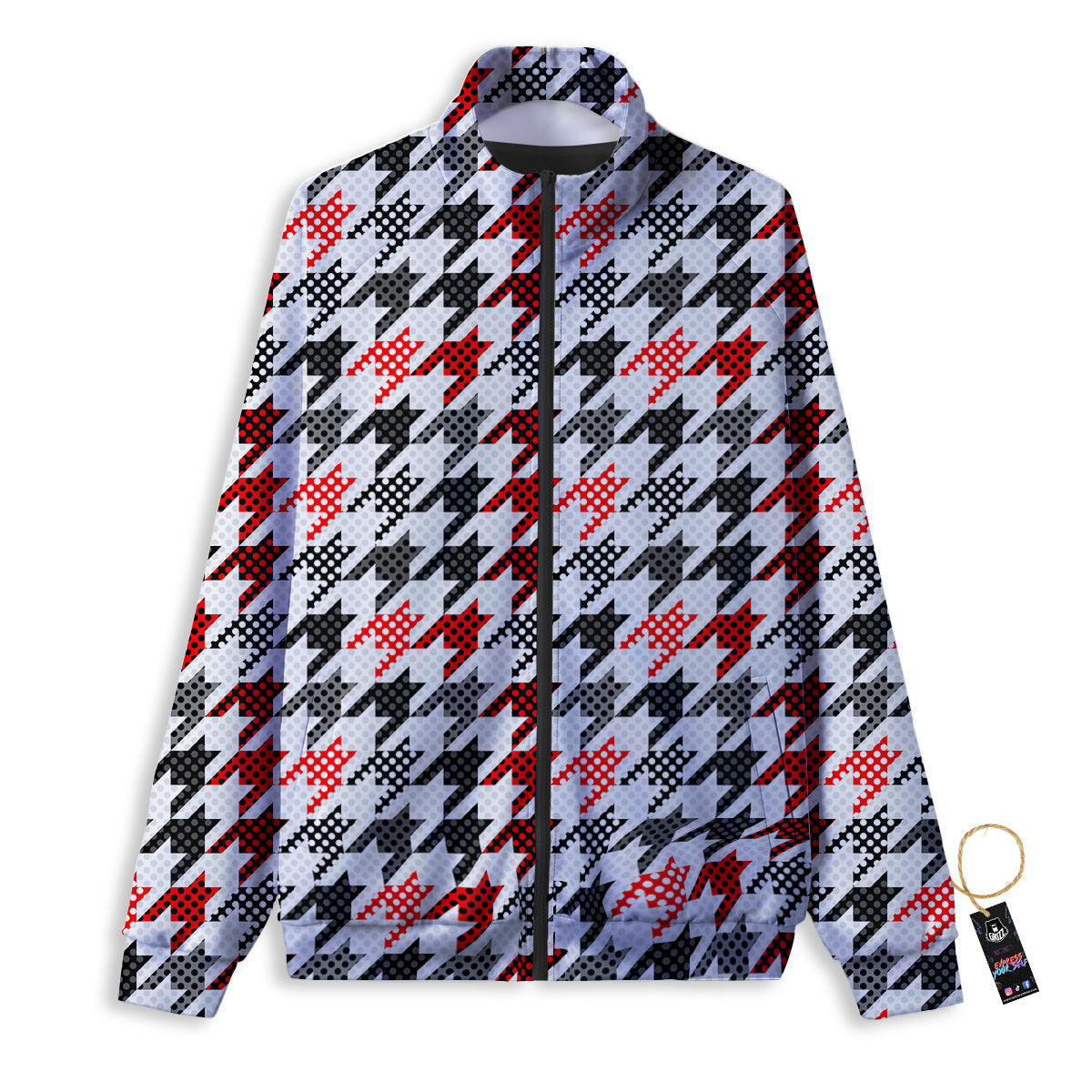 Classic Polka Dot In Houndstooth Print Pattern Track Jacket-grizzshop