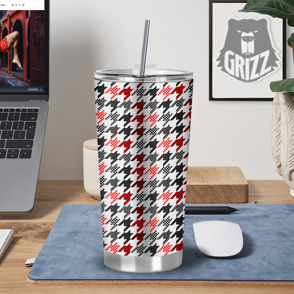 Classic Polka Dot In Houndstooth Print Pattern Tumbler-grizzshop
