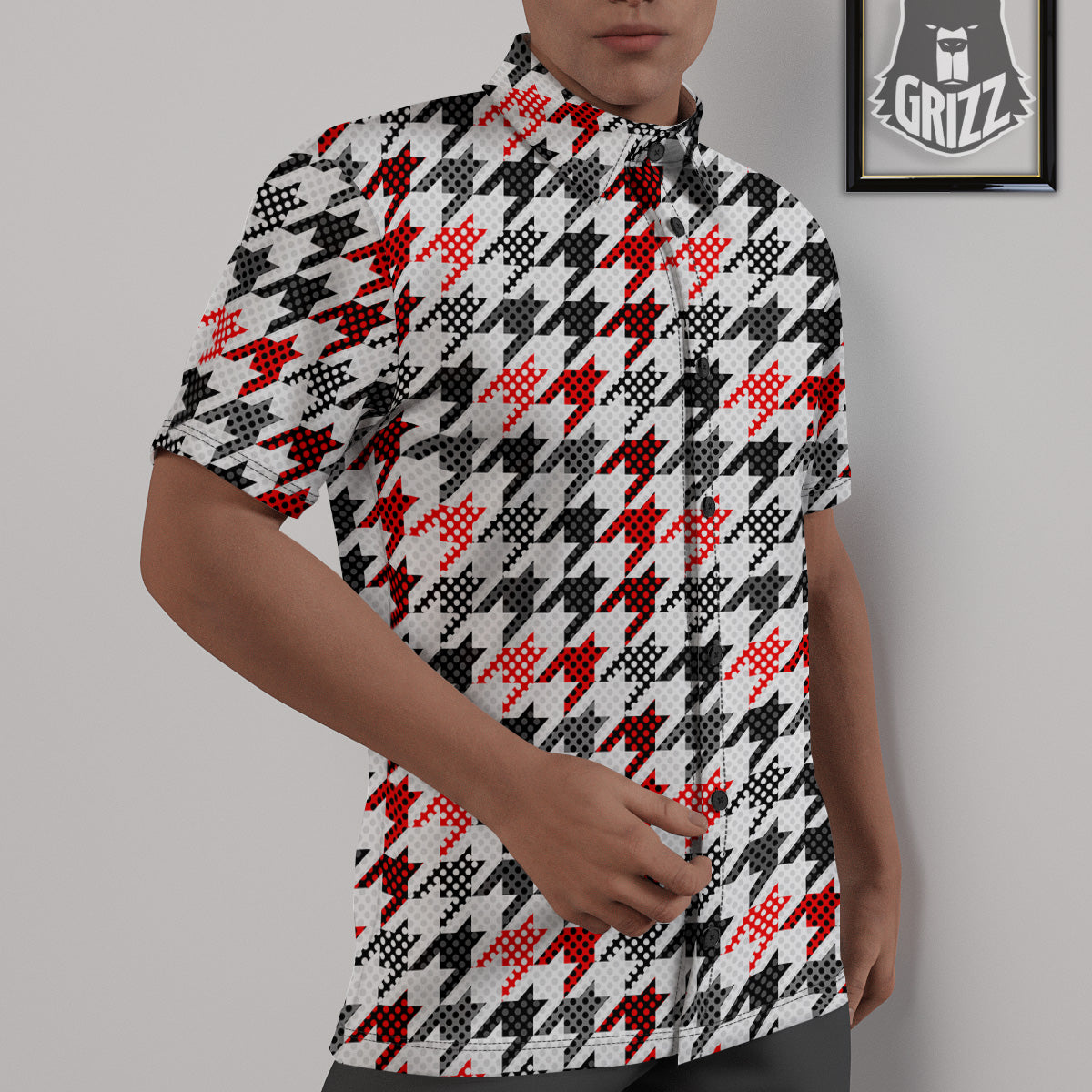 Classic Polka Dot In Houndstooth Print Pattern Untucked Shirts-grizzshop