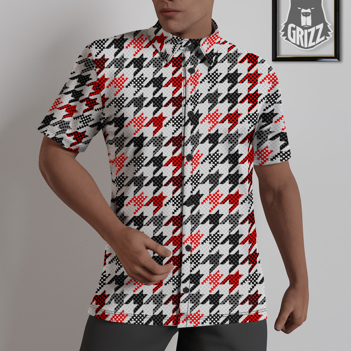 Classic Polka Dot In Houndstooth Print Pattern Untucked Shirts-grizzshop