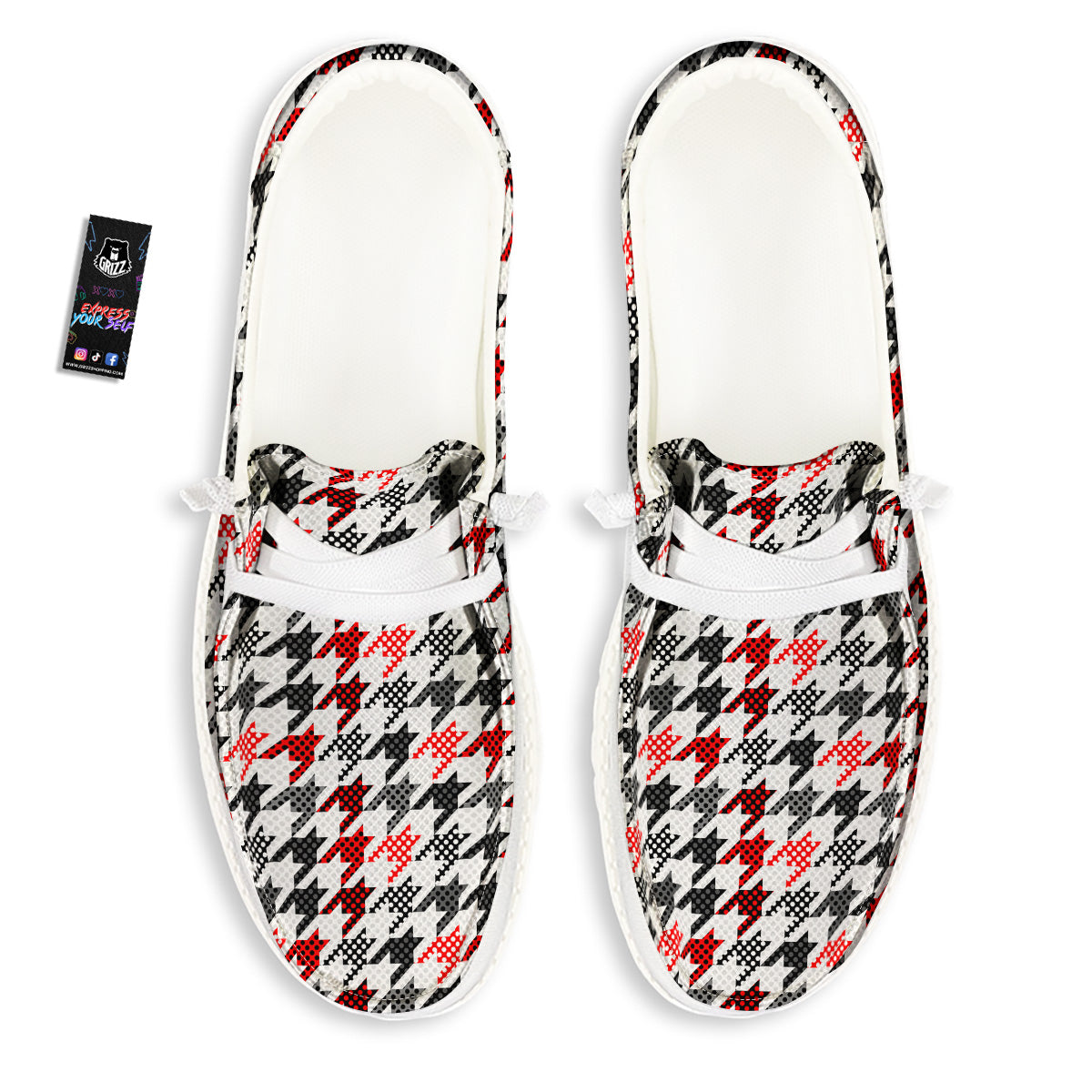 Classic Polka Dot In Houndstooth Print Pattern White Loafers-grizzshop