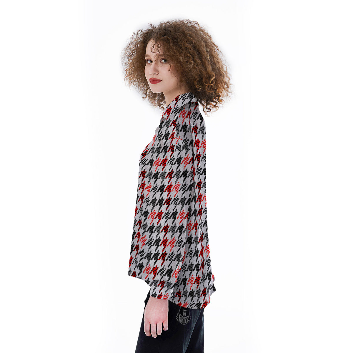 Classic Polka Dot In Houndstooth Print Pattern Women's Long Sleeve Shirts-grizzshop
