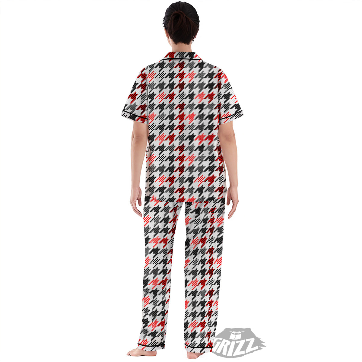 Classic Polka Dot In Houndstooth Print Pattern Women's Pajamas Set-grizzshop
