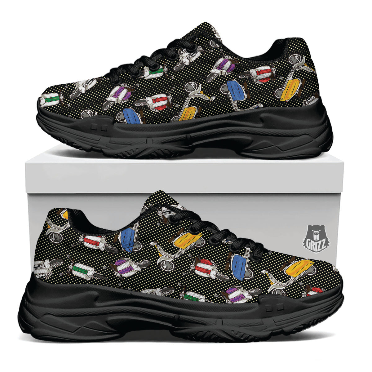 Classic Scooters Print Pattern Black Chunky Shoes-grizzshop