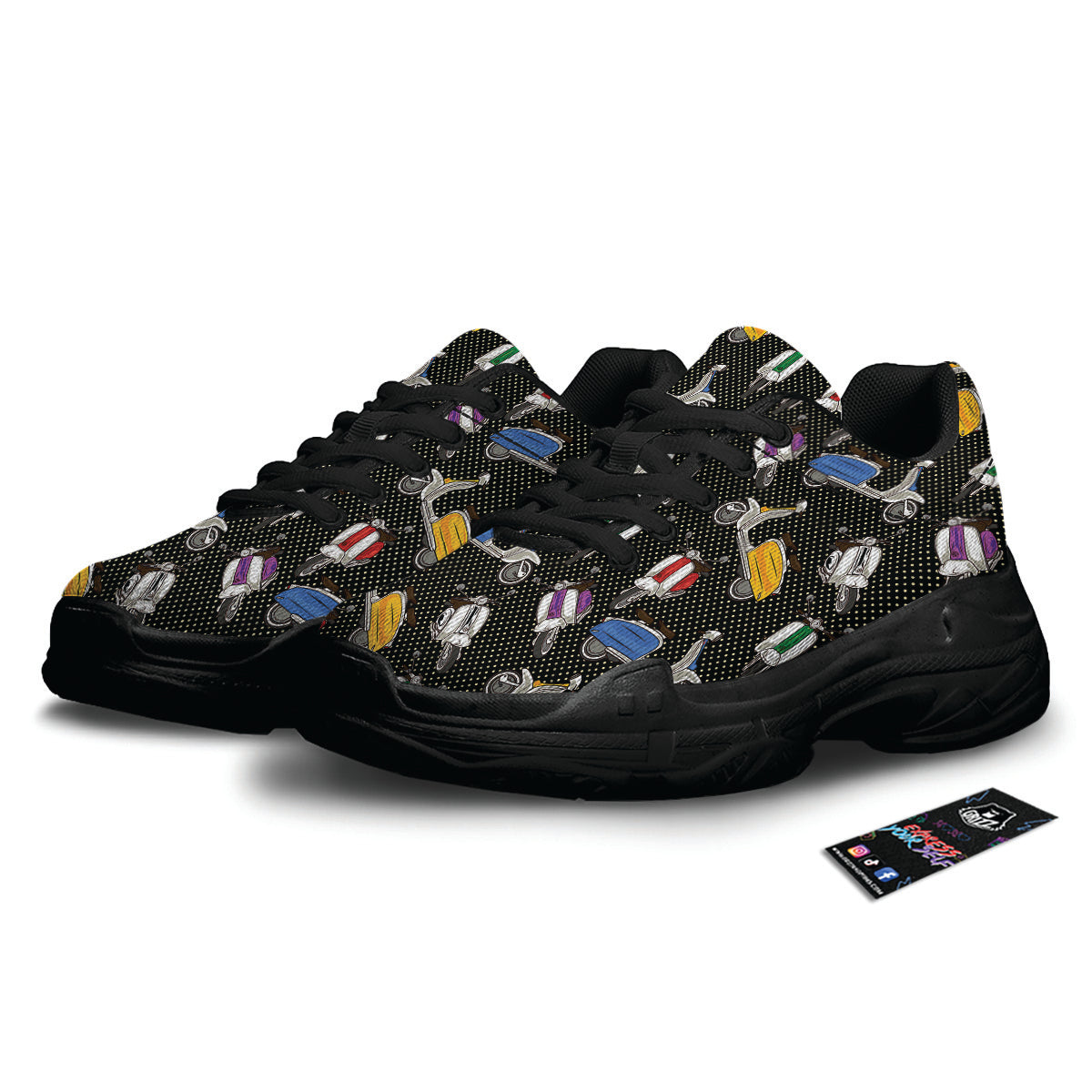 Classic Scooters Print Pattern Black Chunky Shoes-grizzshop