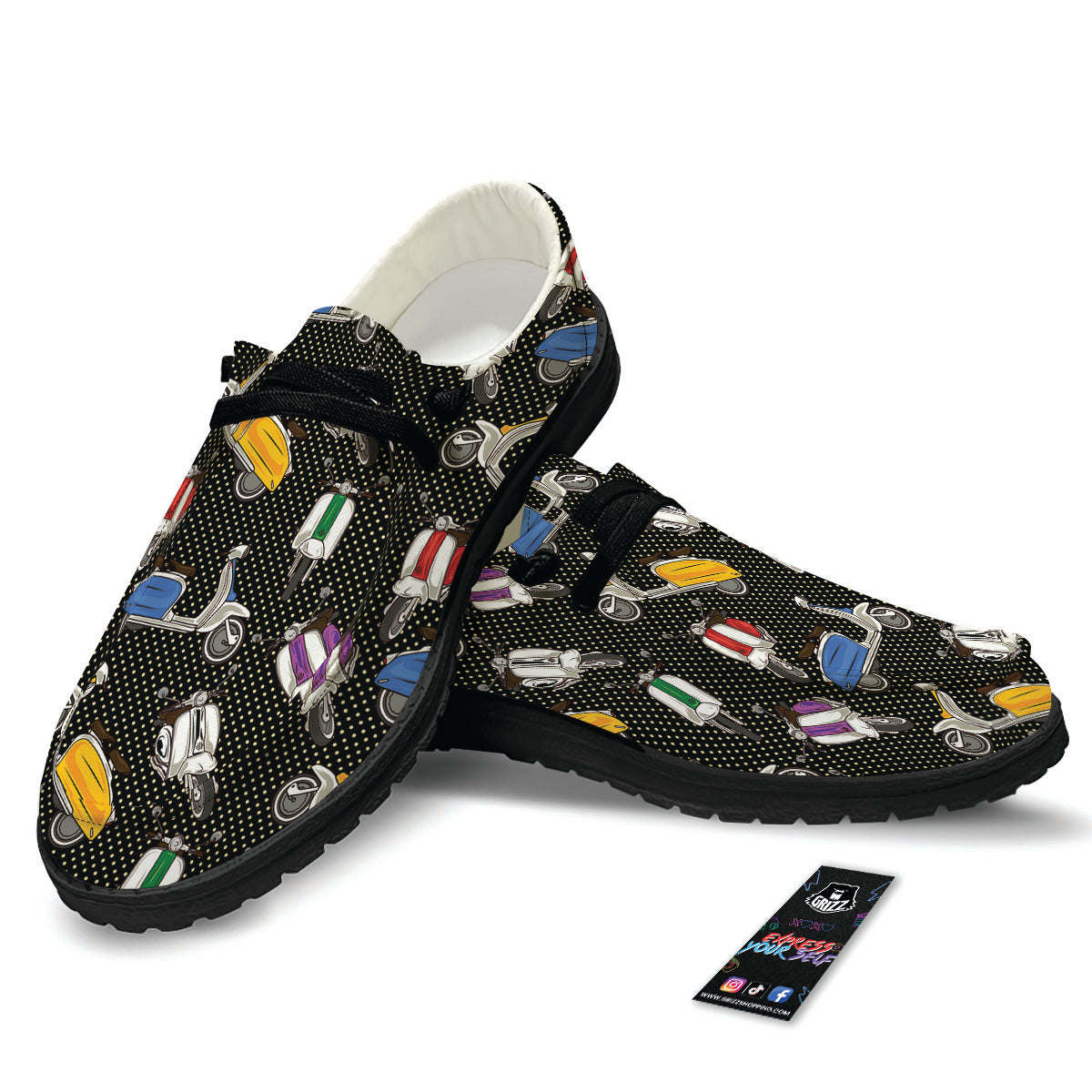 Classic Scooters Print Pattern Black Loafers-grizzshop