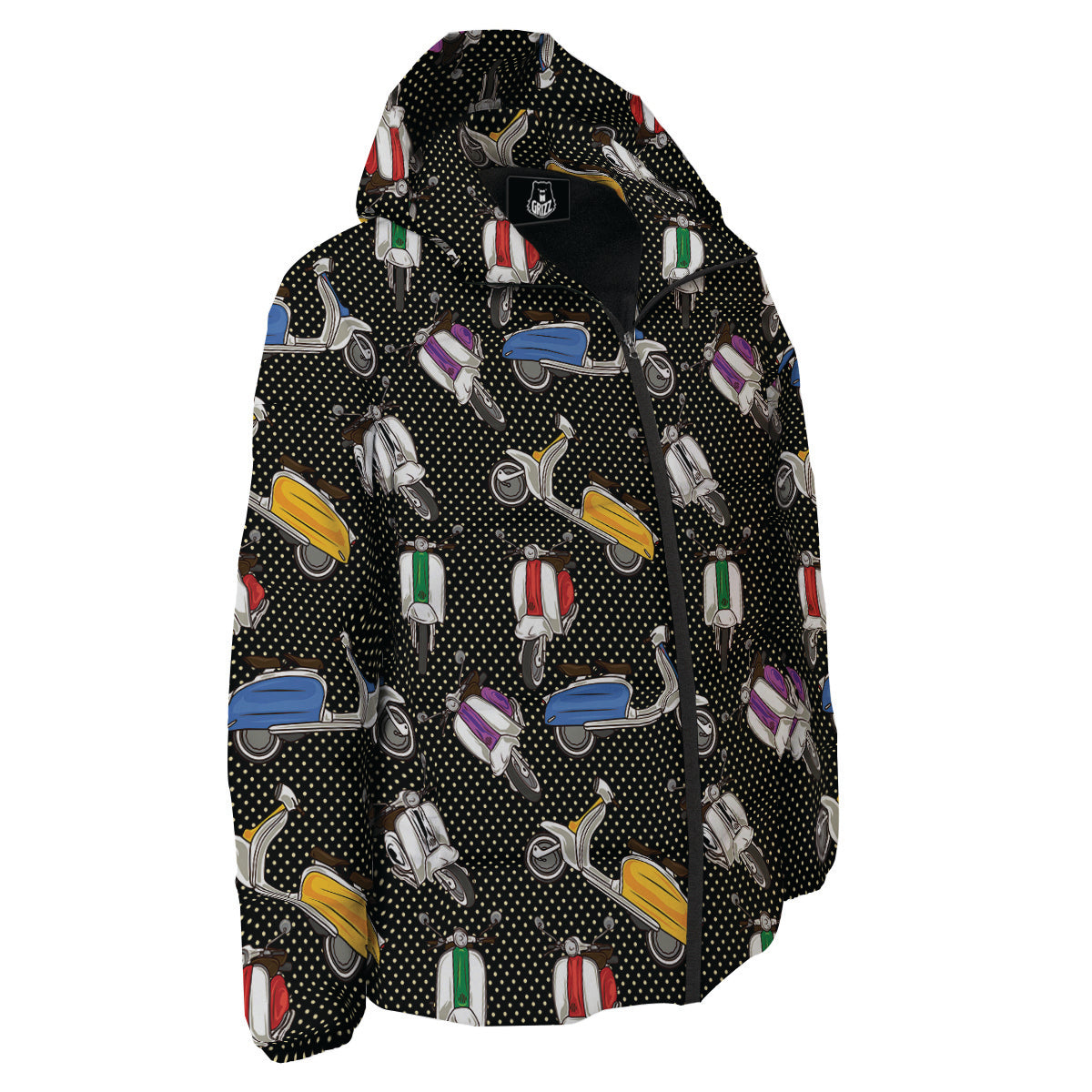 Classic Scooters Print Pattern Down Jacket-grizzshop