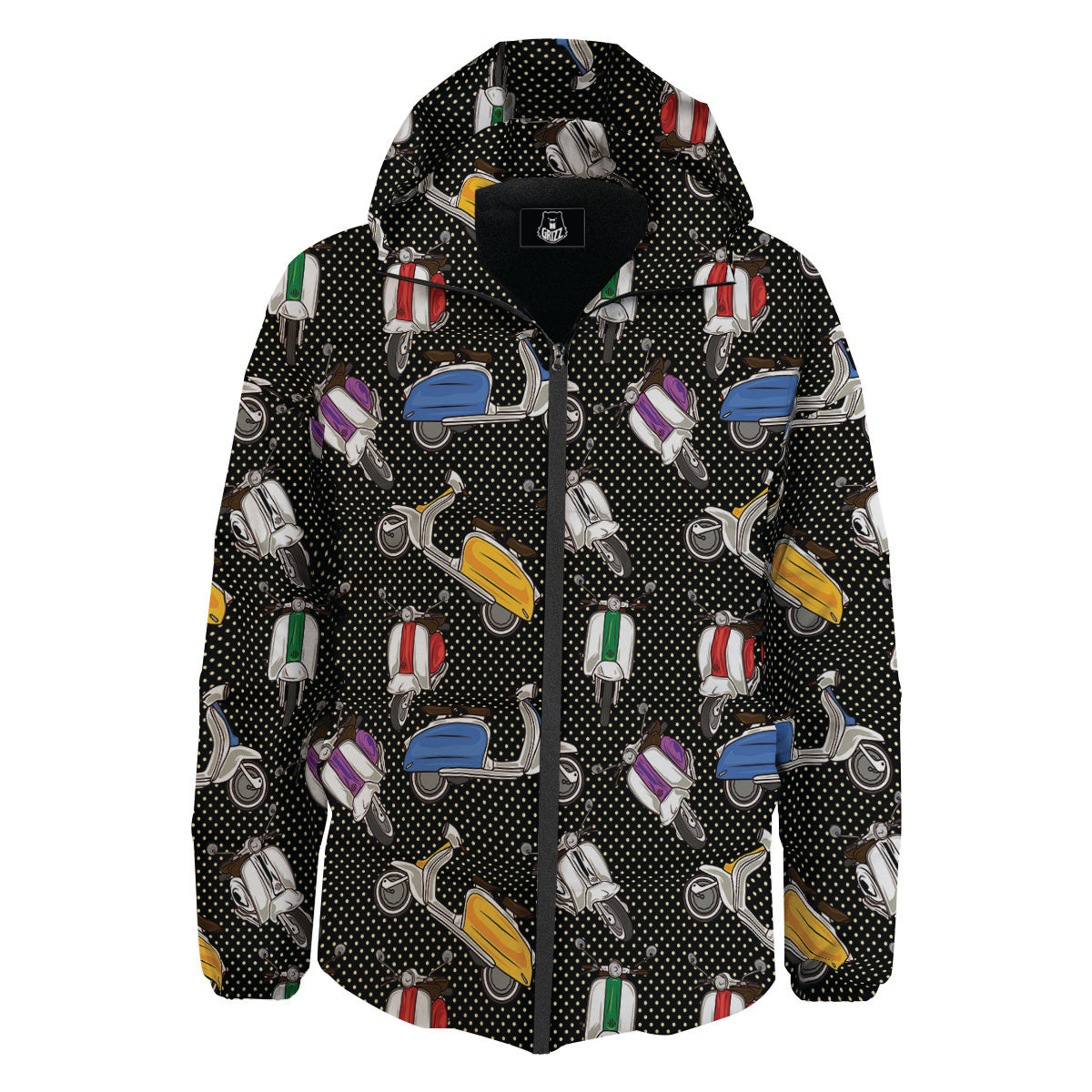 Classic Scooters Print Pattern Down Jacket-grizzshop