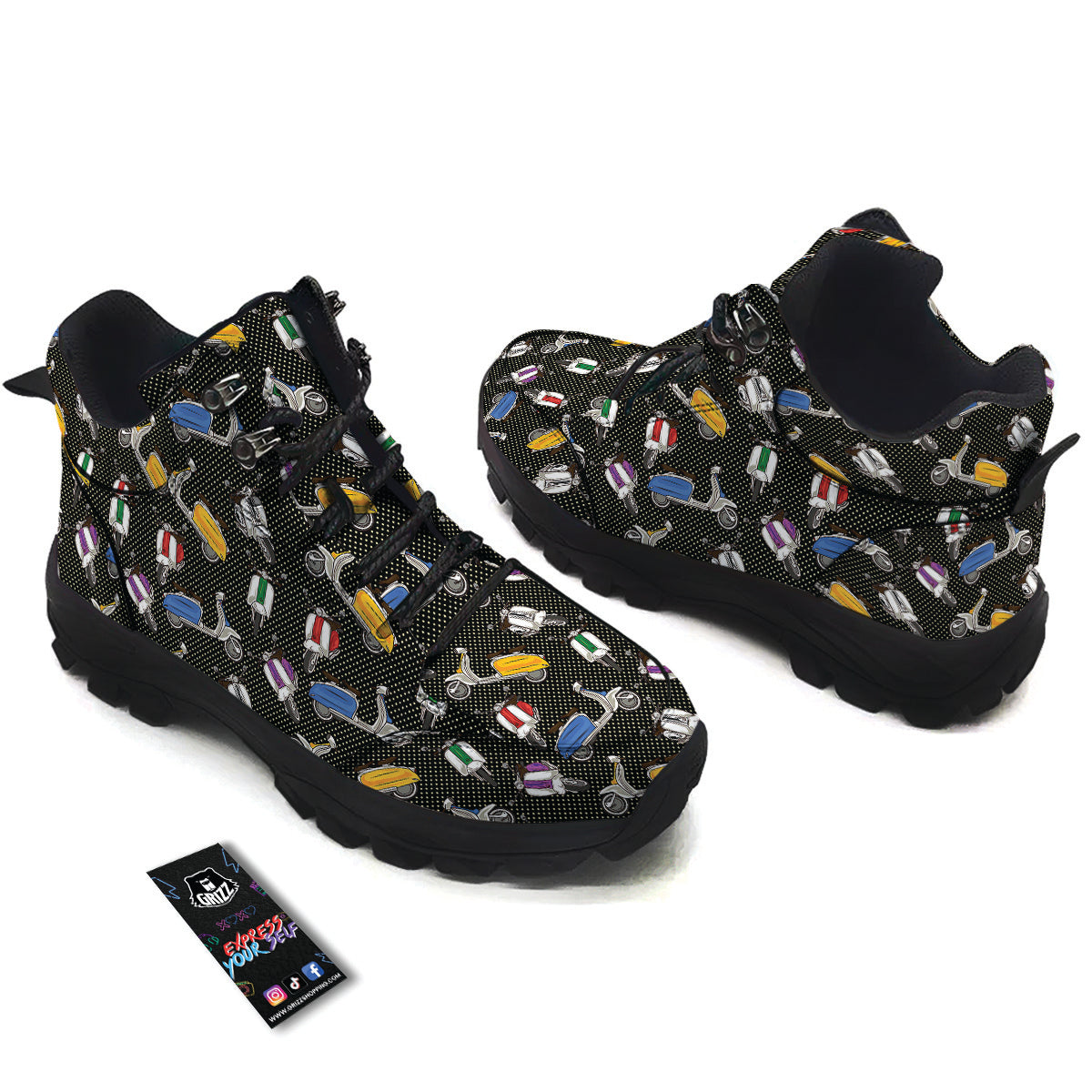 Classic Scooters Print Pattern Hiking Shoes-grizzshop