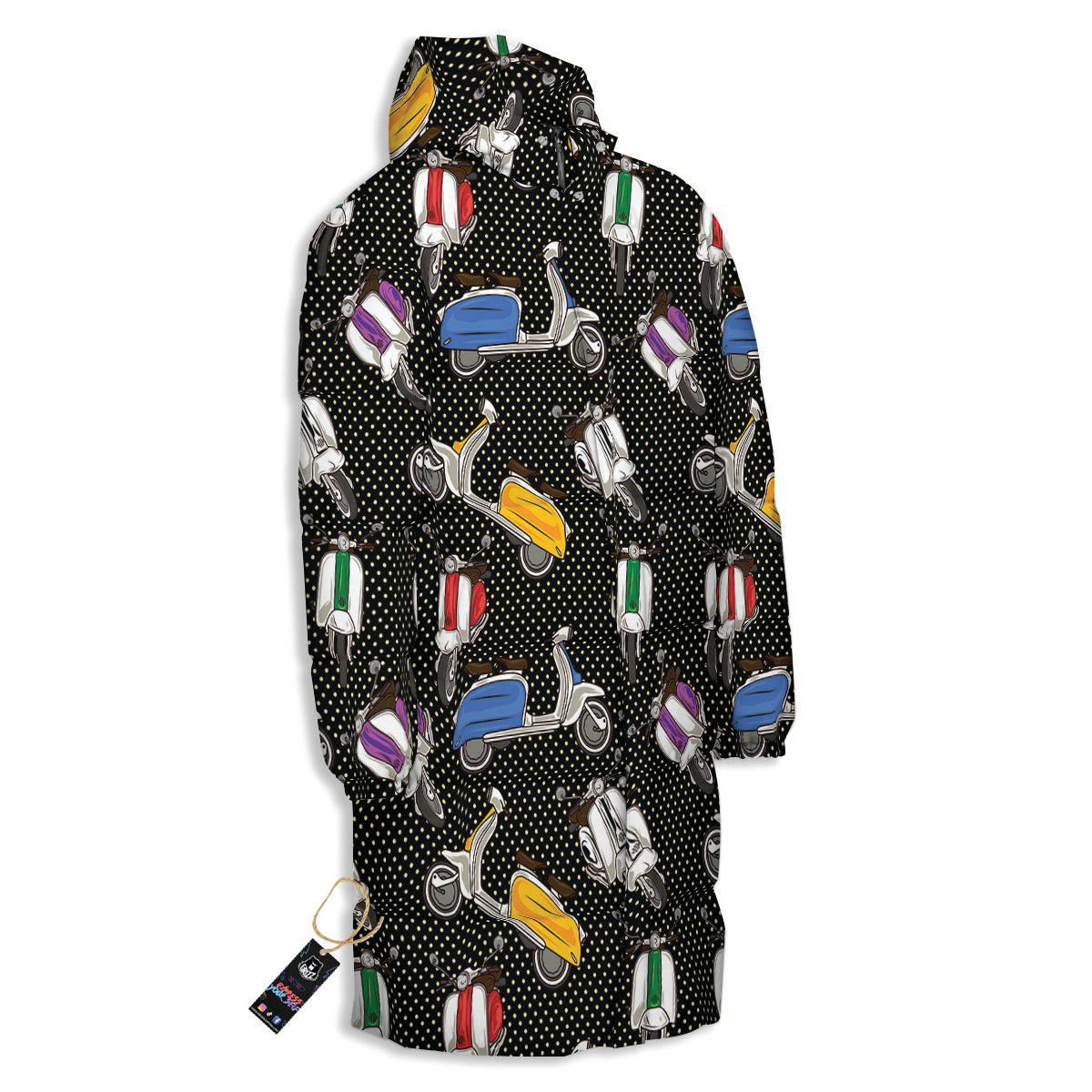 Classic Scooters Print Pattern Long Down Jacket-grizzshop