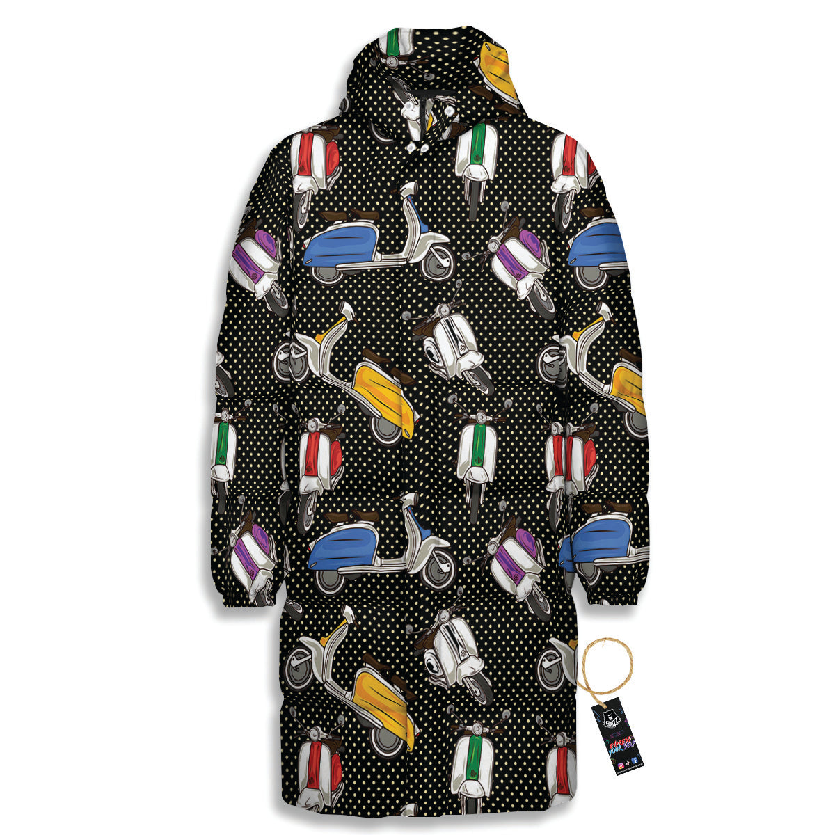 Classic Scooters Print Pattern Long Down Jacket-grizzshop