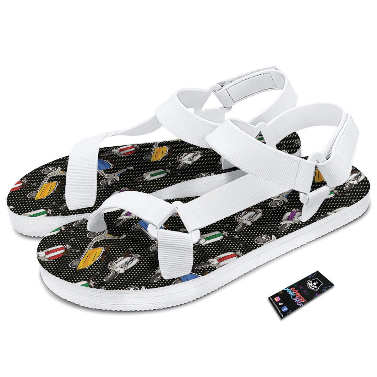 Classic Scooters Print Pattern White Open Toe Sandals-grizzshop