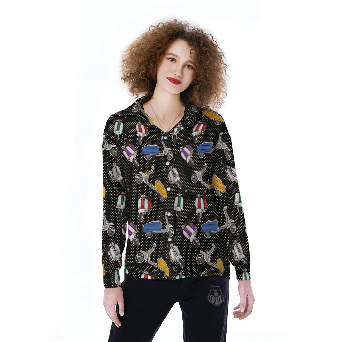 Classic Scooters Print Pattern Women's Long Sleeve Shirts-grizzshop