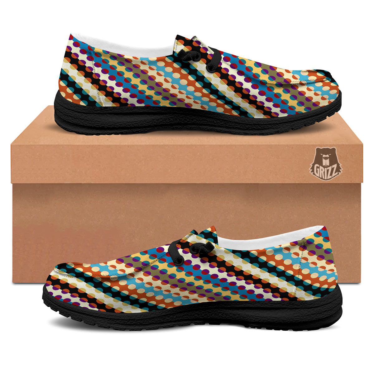 Classic Stripe Polka Dot Print Pattern Black Loafers-grizzshop