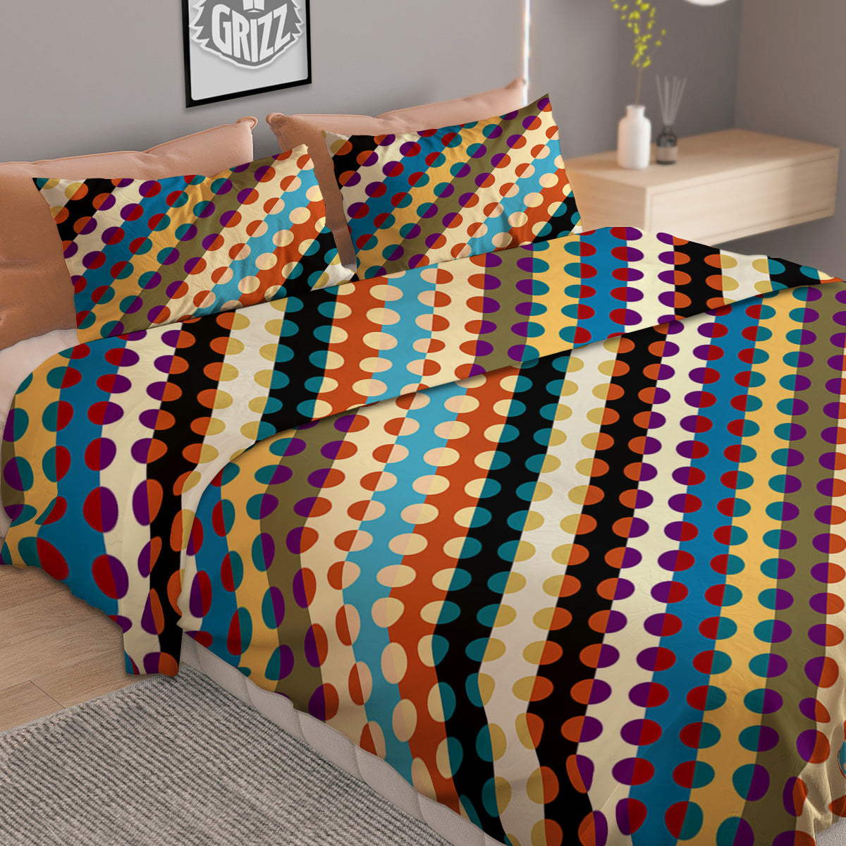 Classic Stripe Polka Dot Print Pattern Duvet Cover Bedding Set