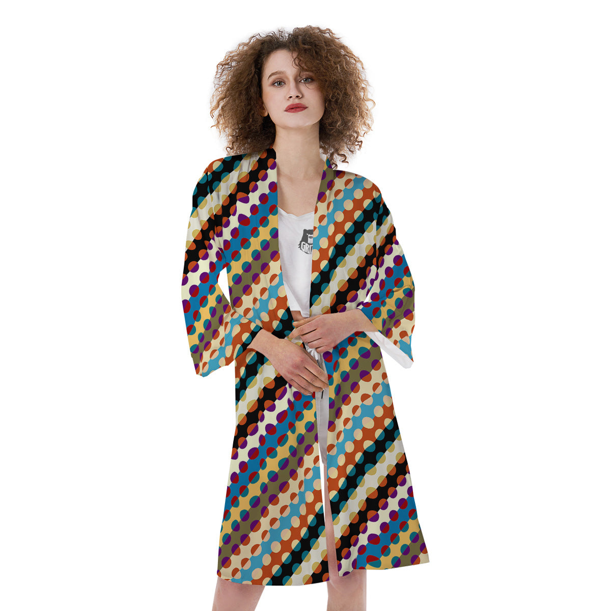 Classic Stripe Polka Dot Print Pattern Kimono-grizzshop