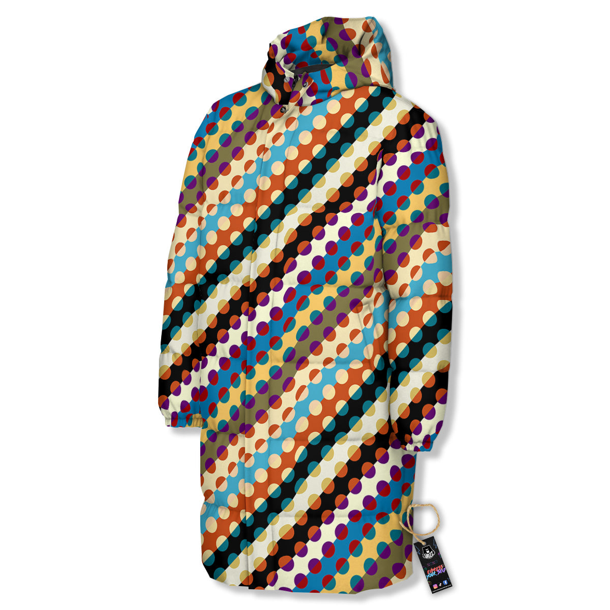 Classic Stripe Polka Dot Print Pattern Long Down Jacket-grizzshop