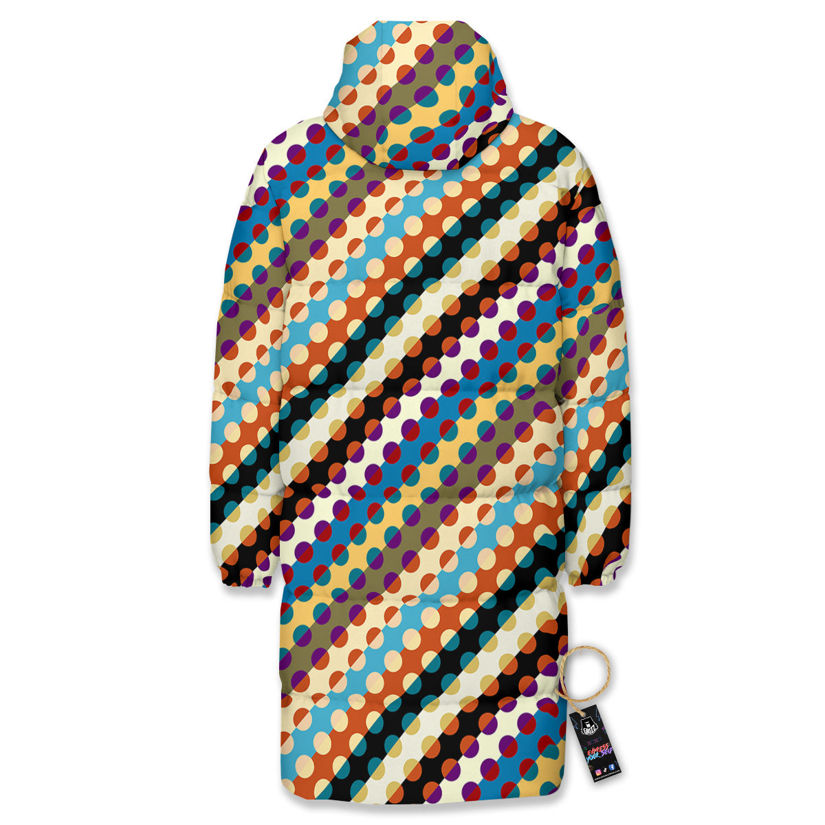 Classic Stripe Polka Dot Print Pattern Long Down Jacket-grizzshop