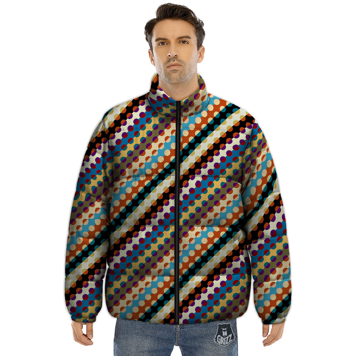 Classic Stripe Polka Dot Print Pattern Puffer Jacket-grizzshop
