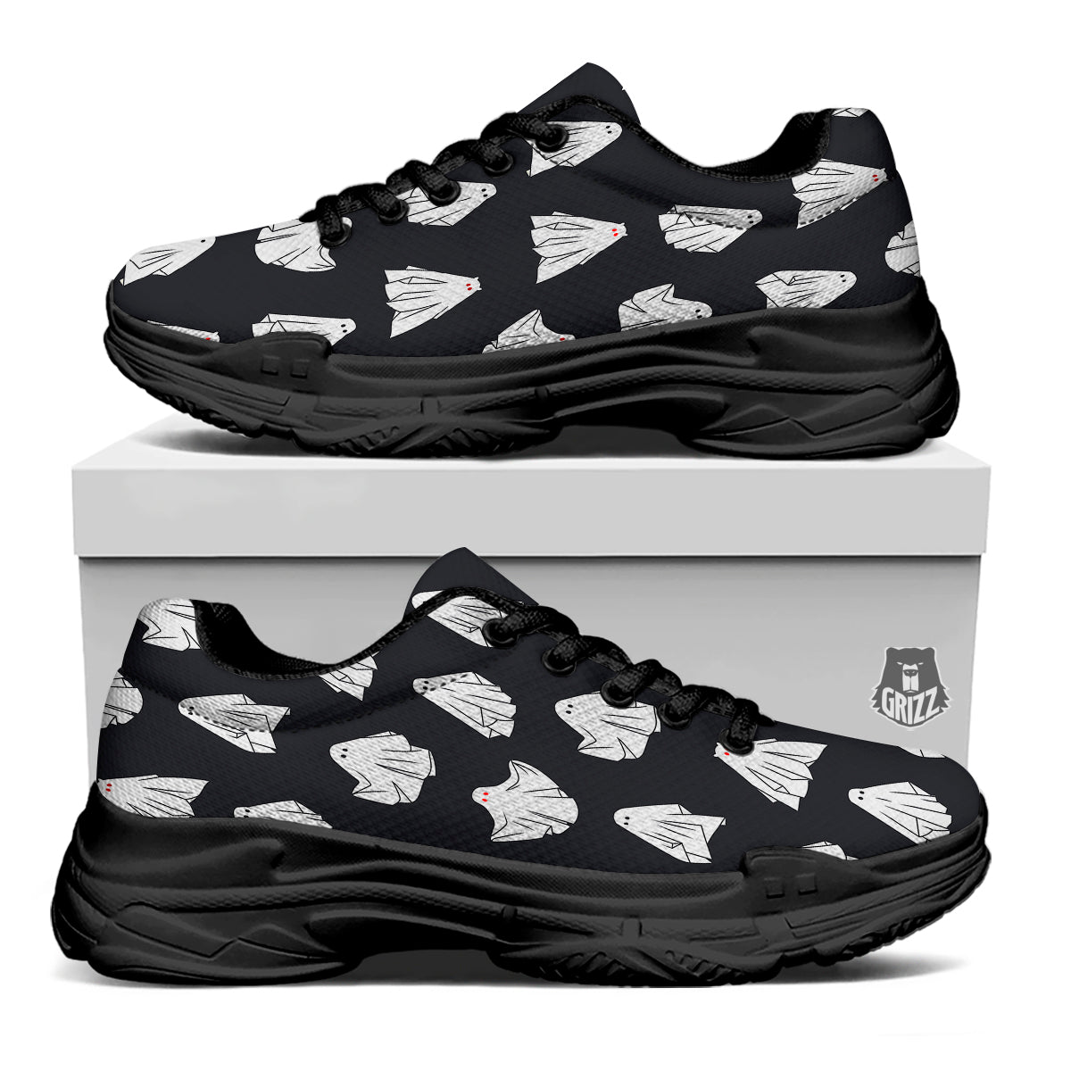 Cloth Ghosts Cartoon Print Pattern Black Chunky Shoes-grizzshop