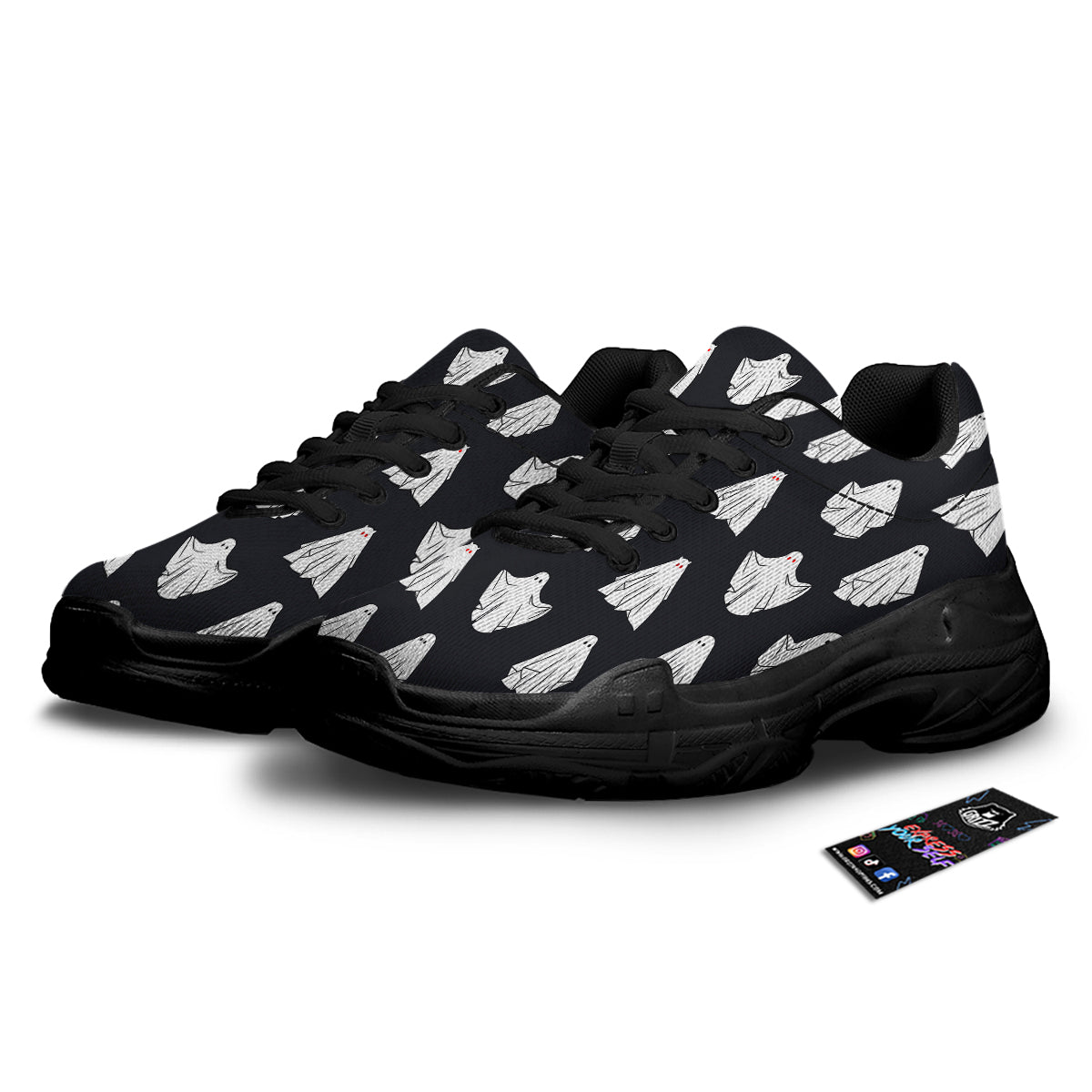 Cloth Ghosts Cartoon Print Pattern Black Chunky Shoes-grizzshop